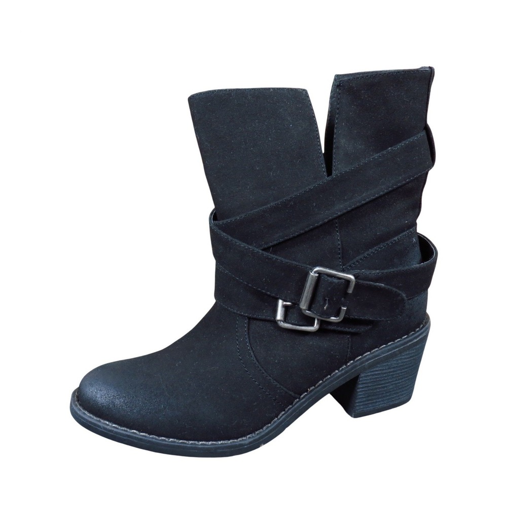 Cathy Jean 640995 Women Ankle Boot Sz 8 Fashion Moto Block Heel Black Faux Suede